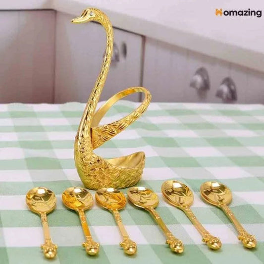 Color Guaranteed Spoon Set With Swan Stand