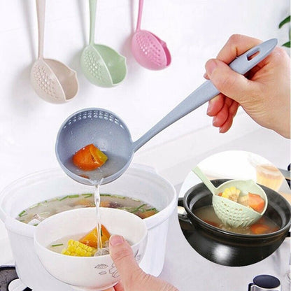 (Pack of 2) 2 In 1 Long Handle Soup Spoon Home Strainer Cooking Colander Kitchen Scoop Plastic Ladle Tableware Sifter
