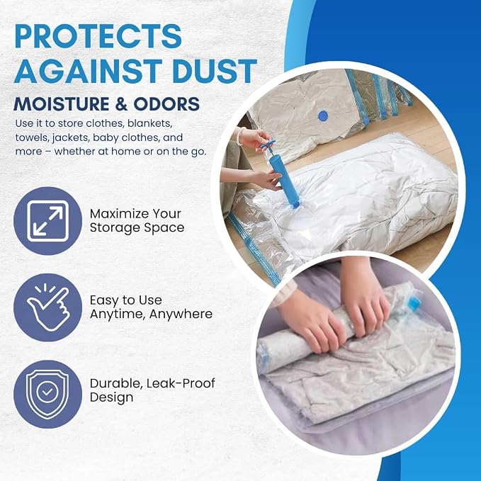|FREE DELIVERY| Vacuum Storage Bags with Hand Pump – 5 Pack