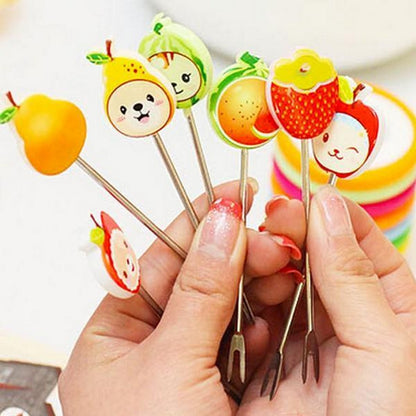 Fruit Fork Food Picks Cartoon Plastic Fruit Dessert Fork (1 holder and 8 forks)