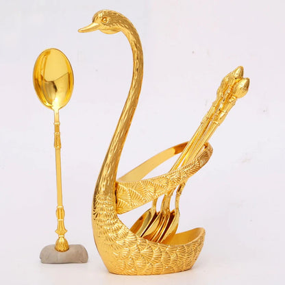 Color Guaranteed Spoon Set With Swan Stand