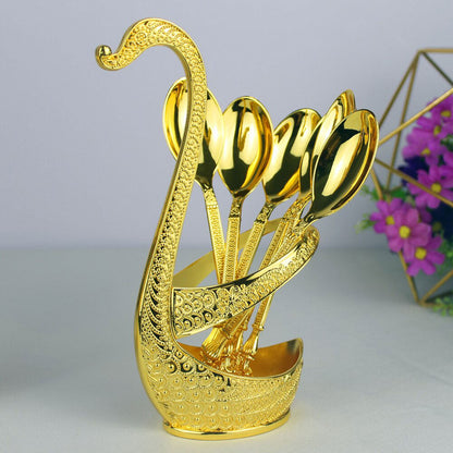 Color Guaranteed Spoon Set With Swan Stand