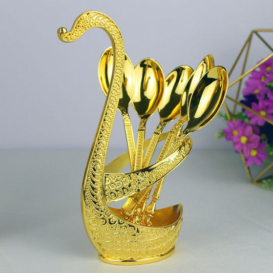 Color Guaranteed Spoon Set With Swan Stand