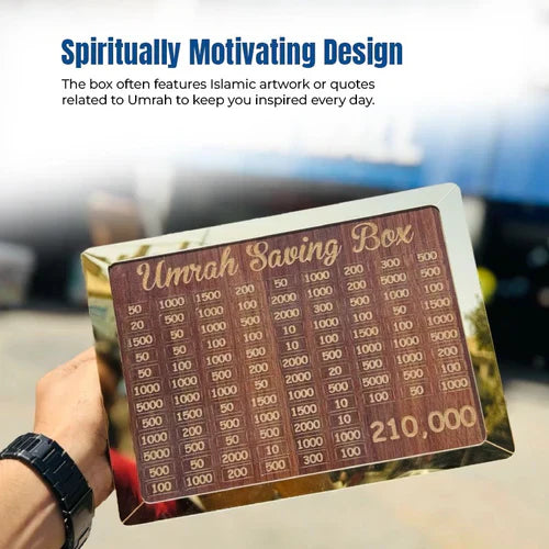Umrah Saving Box - Wooden Islamic Money Box - 280 Days Umrah Savings Box Plan