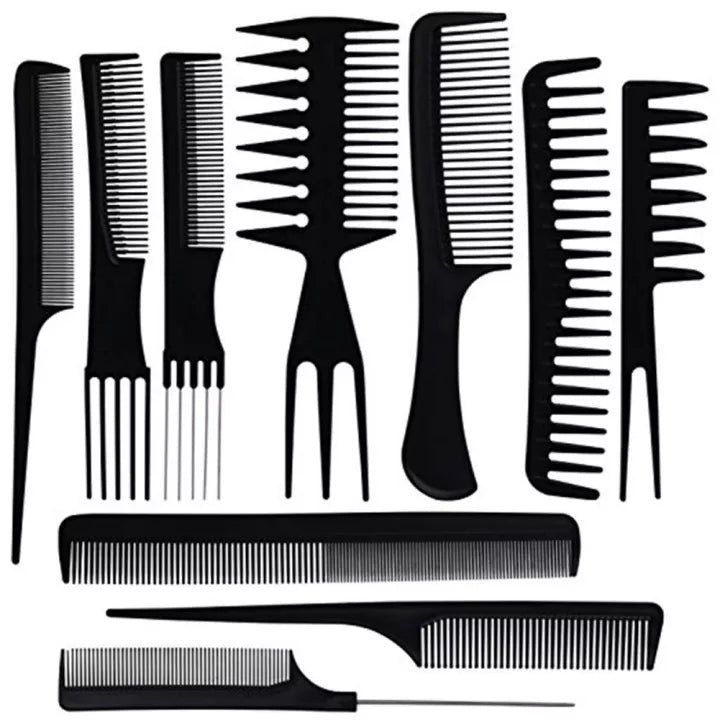 10 pieces Black Professional Combs Hair Salon Hair Styling Barbers Comb Set Kit Rat Tail Comb