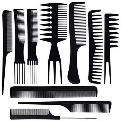10 pieces Black Professional Combs Hair Salon Hair Styling Barbers Comb Set Kit Rat Tail Comb