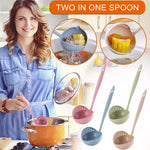 (Pack of 2) 2 In 1 Long Handle Soup Spoon Home Strainer Cooking Colander Kitchen Scoop Plastic Ladle Tableware Sifter