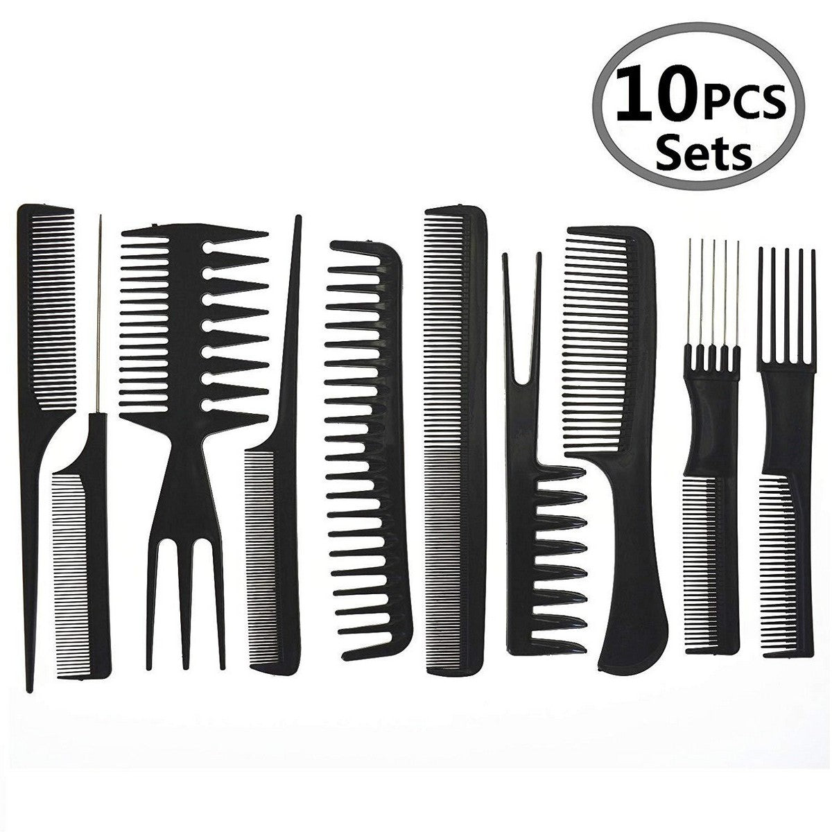 10 pieces Black Professional Combs Hair Salon Hair Styling Barbers Comb Set Kit Rat Tail Comb