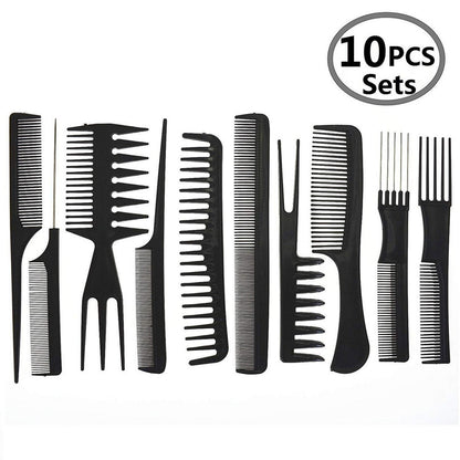 10 pieces Black Professional Combs Hair Salon Hair Styling Barbers Comb Set Kit Rat Tail Comb